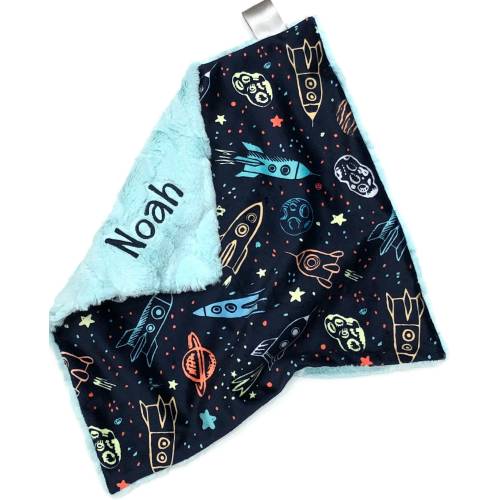 Personalized Blanket Lovey~Space Rocket Blanket~ Rocket Lovey~Space Rocket Crib Bedding~Outer Space Nursery~Boy Baby Gift