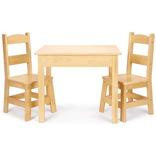 Melissa & Doug Solid Wood Table and 2 Chairs Set - Light Finish Furniture for Playroom