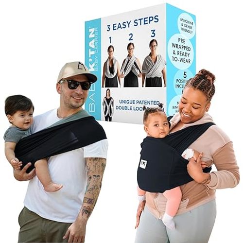 Active Oasis Baby K'tan Baby Carrier Wrap | Newborn up to 35lb | Black & Grey - Size XS