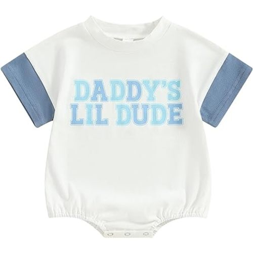 Baby Boy Bubble Romper Daddys/Mamas Lil Dude Color Block Short Sleeve Oversized Bodysuit Newborn Summer Outfit