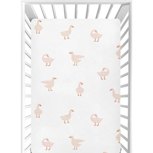 CaTaKu Mini Crib Sheets Fitted for Girls Boys Cute Gooses Duck Baby Crib Sheets, Neutral Mattress Sheets Nursery Toddler Bed Sheets 28"x 52"