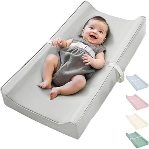 Vegan Leather Waterproof Baby Changing Pad - Wipeable, Extra Thick & Portable & Non-Slip Diaper Mat for Dresser, Crib, Travel | Soft & Safe (Gray)