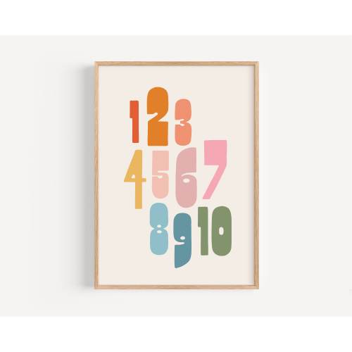 Kids Counting Poster, Rainbow Numbers Print, Colorful Kids Wall Art, Cheerful Toddler Playroom, Bright Boho Bedroom