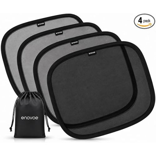 Enovoe Car Window Shades for Baby (4 Pack) - 21"x14" - Sun Shade Blocker, Cling - Glare Shield and UV Rays Protection for Your Child - Side Windows Screens for SUV- Mesh Window Shades for Car Baby