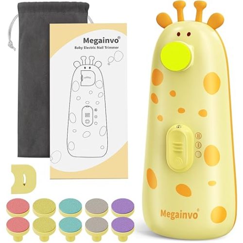 Baby Nail Trimmer Electric Baby Nail File with Light 10 Grinding Heads Safe Quiet Baby Nail Grooming Care Kit for Newborn Infant Toddler Toes Fingernails - Orange