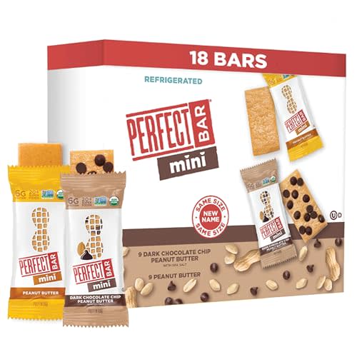 Perfect Bar Mini, Peanut Butter and Dark Chocolate Chip Peanut Butter Variety Pack, Protein Snack, Snack Bar, Organic, Gluten Free, Soy Free, Non GMO, No Sugar Alcohols, 18 count, .88 oz