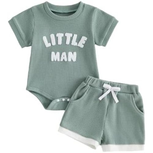 Tsultryofs Baby Boy Summer Clothes Newborn Infant Outfit Letter Embroidery Print Short Sleeve Romper with Shorts 2Pcs Set