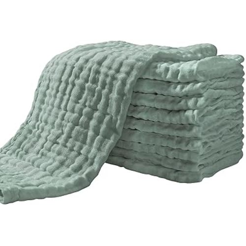 Yoofoss Muslin Burp Cloths for Baby 10 Pack 100% Cotton Baby Washcloths for Boys Girls Large 20''X10'' Super Soft and Absorbent Dark Green