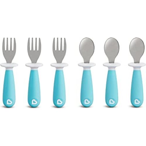 Munchkin® Raise™ Toddler Fork and Spoon Utensil Set, Rest Keeps Tip Off Table, BPA Free, 6 Pack, Blue