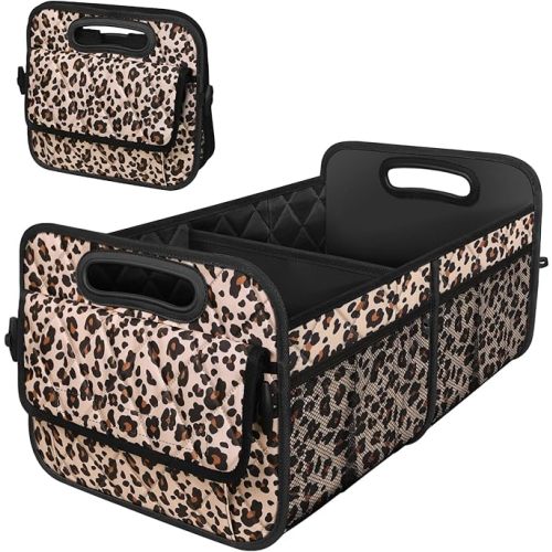 Deosk Car Trunk Organzier for suv,Car Organziers and Storage with 6 Big Pocket for Women/Men 50L Waterproof Polyester Trunk Organzier for Minivan/Truck(Medium,Leopard print)