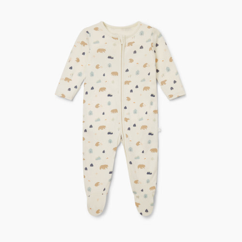 MORI Printed Zip Baby Pajamas - Bear Print, 3 -6 M