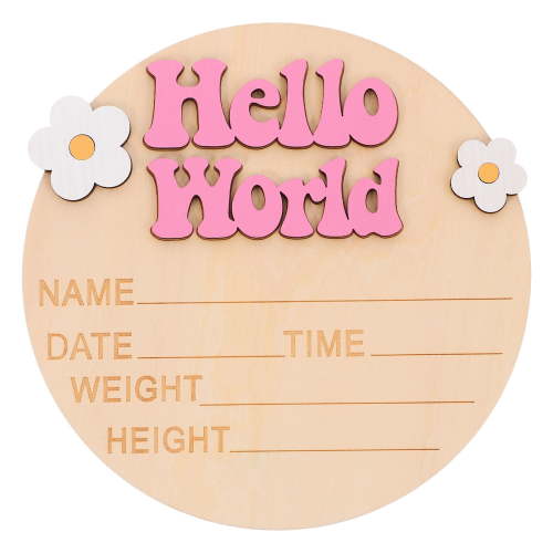 Wood Baby Name Sign Announcement Board Birth Hello Props Newborn