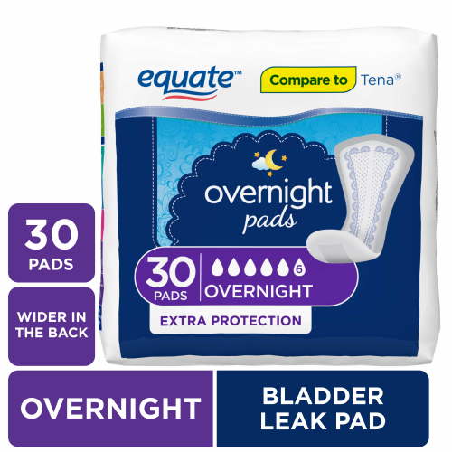 Equate Women's Overnight Incontinence Pads, Ultimate Absorbency (30 Count), Compare to Tena®