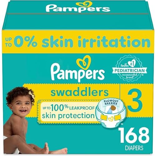 Pampers Swaddlers Diapers - Size 3, One Month Supply (168 Count), Ultra Soft Disposable Baby Diapers
