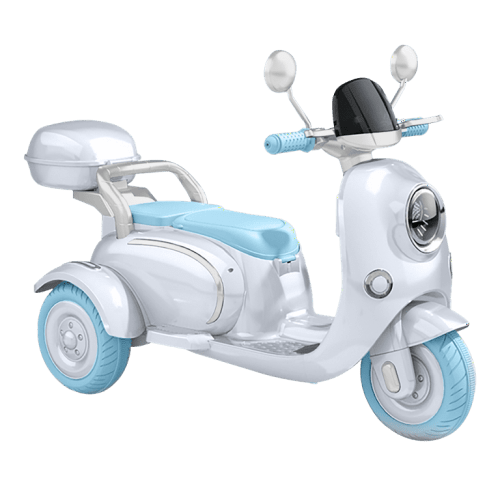 BKIRNP 12V Kids Electric Motorcycle Battery 3-Wheeler Tricycle w/Bluetooth Music LED Storage Box Blue