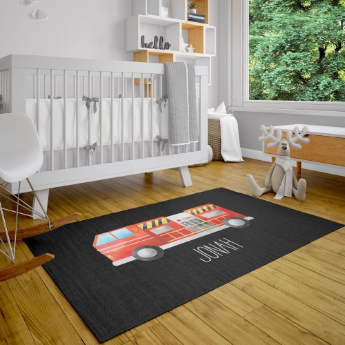 Firetruck Nursery Rug, Nursery Rug Boy, Area Rug for Kids Room, Carpet for Nursery, Personalized Rug, Fireman Boy Room, Kid Rug