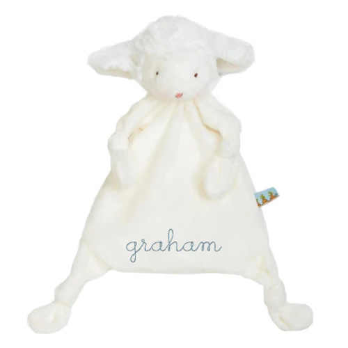 Knotted Lovey White Lamb, monogrammed “leo”