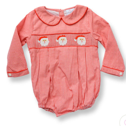 PRE-ORDER Boys Red Gingham Santa Smocked Smocked Bubble