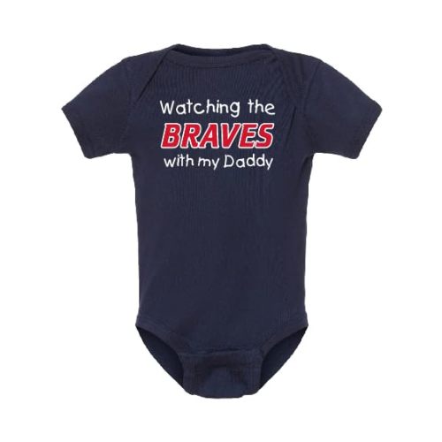 Curiositees Watching the Braves with My Daddy Baby Boy's Bodysuit Outfit - Navy