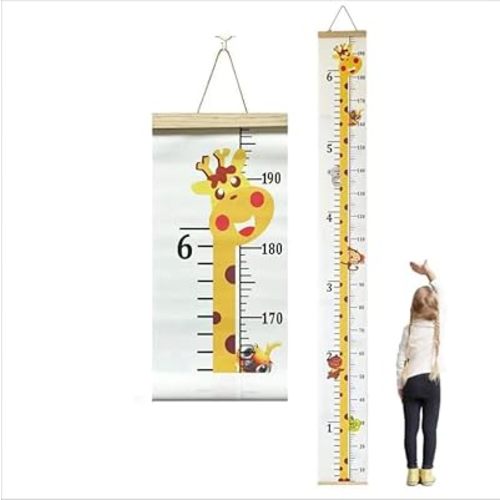 Kids Growth Chart Height Measuring Chart, Hangable and Removable Wall Decor 79"x7.9" Growth Chart for Kids Baby Child, Waterproof Canvas Height Measuring Rulers for Boys Girls (Yellow Giraffe)