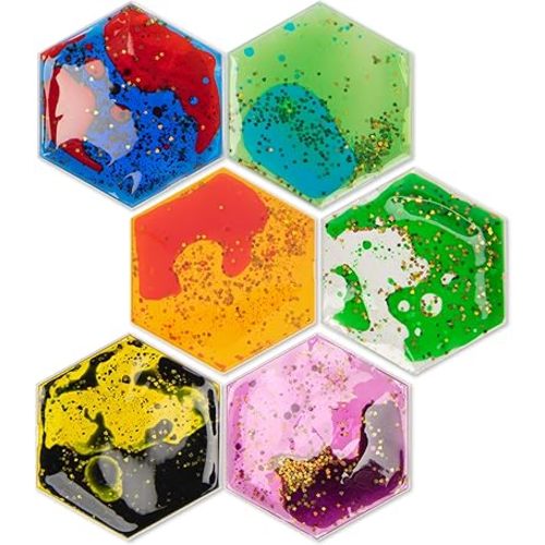 Art3d Hexagon Sensory Fidget Liquid Motion Tiles for Kids, Toddler, Teens - Interactive Soft Gel Liquid Play Mats for Home, Schools, Playrooms, Multi-Pack of 6 Tiles