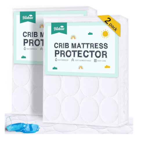 Crib Mattress Protector Sheets Waterproof 2 Pack, Quilted Crib Mattress Pad Cover Fitted Fits for Toddler Bed Mattress, White, 52” x 28”