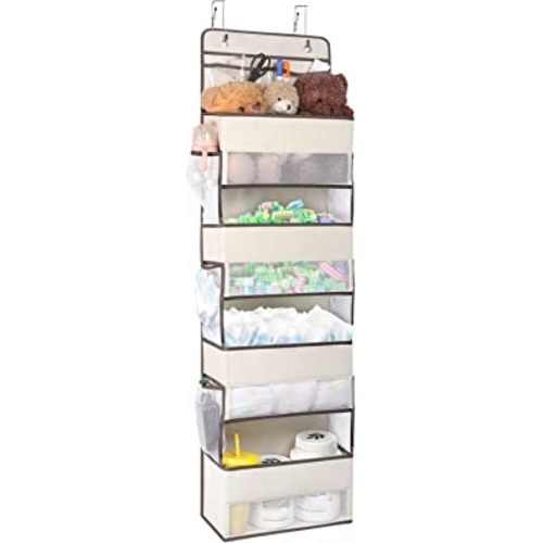 Univivi Over Door Hanging Organizers and Storage Nursery Closet Cabinet Baby Storage with 4 Large Compartments 2 Small PVC Pockets with 6 Side Pockets for Cosmetics, Toys and Sundries (Beige)