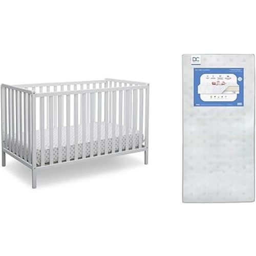 Delta Children Heartland 4-in-1 Convertible Crib, Bianca White + Delta Children Twinkle Galaxy Dual Sided Recycled Fiber Core Crib and Toddler Mattress (Bundle)