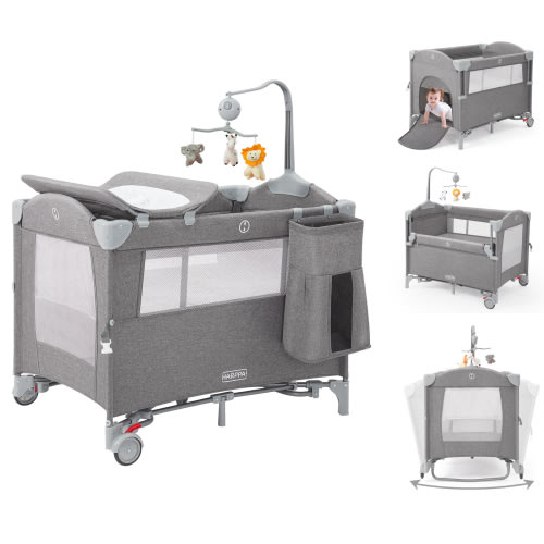 HARPPA 5 in 1 Portable Playard and Bassinet Bedside Sleeper for Newborn to Toddler, Unisex, Gray