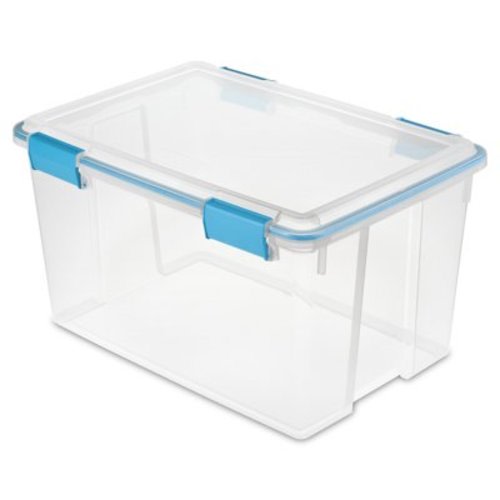 Sterilite 54 Quart Gasket Box, Weather-Resistant Clear Storage Bin with Lid, Blue