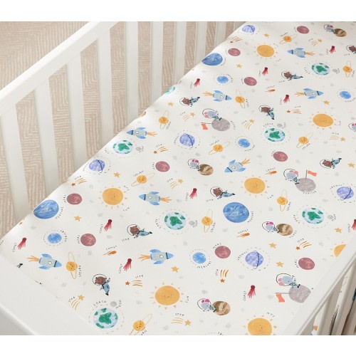 Space Organic Crib Fitted Sheet