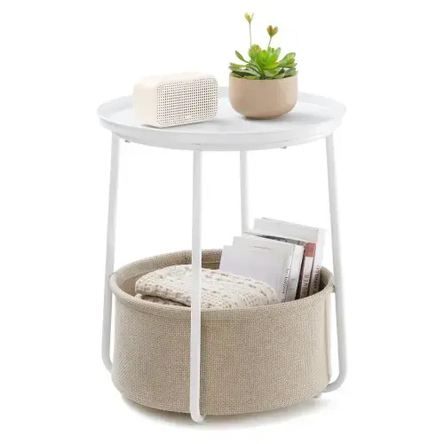 Tray Top End Table with Storage Fabric Basket