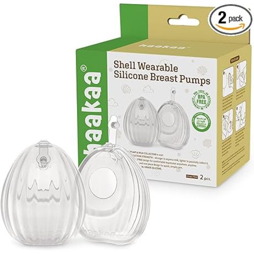 HAAKAA Shell Wearable Hands-Free Manual Breast Pump/Milk Collector – Medical-Grade Silicone – Compact, Portable & Discreet – Leak-Proof Valve 2.5 oz 2PK
