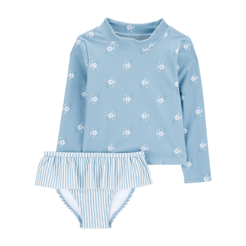 Baby 2-Piece Shell Striped Long-Sleeve Rashguard Swim Set - Blue - Carter's | Carter's