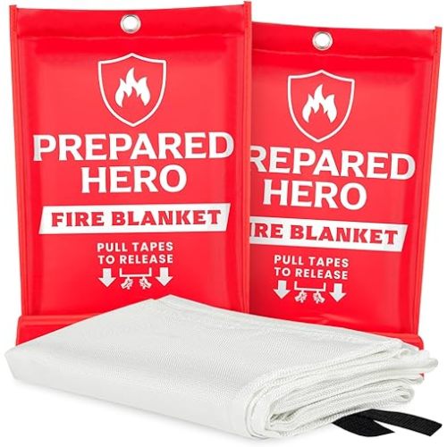 Prepared Hero Emergency Fire Blanket - 1 Pack - Fire Suppression Blanket for Kitchen, 40” x 40” Fire Blanket for Home, Fiberglass Fire Blanket