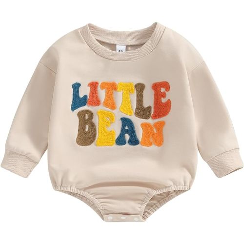 Chloefairy Newborn Baby Boy Girl Bubble Romper Little Bean Onesie Sweatshirt Long Sleeve Oversized Bodysuit Fall Outfit