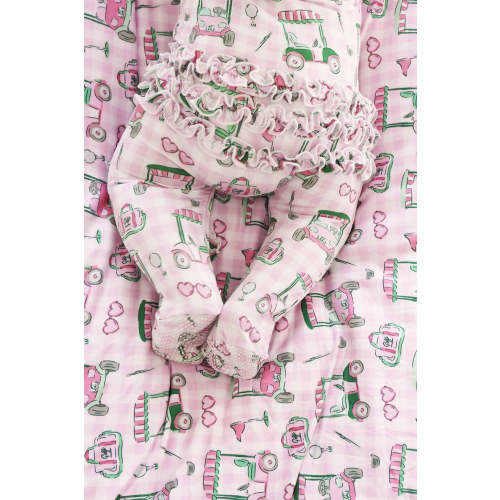 Birdie Babes Ruffle Zipper Footie in Pink | Caden Lane