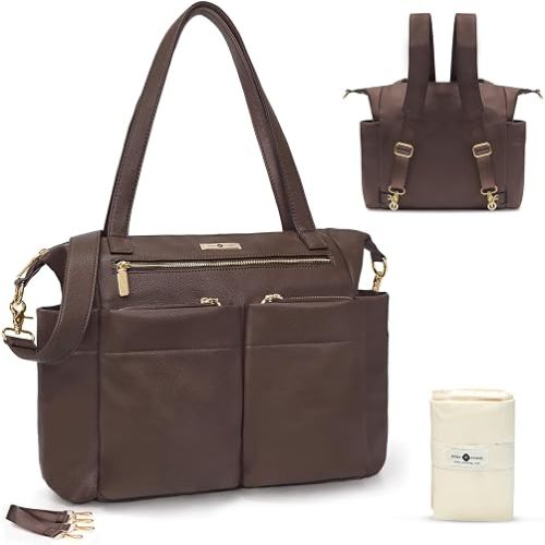 miss fong Leather Diaper Bag Tote Diaper Backpack Convertible Tote Backpack
