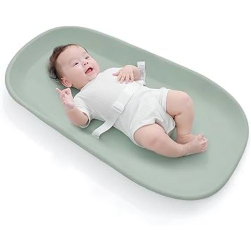 Waterproof Baby Changing Pad in EVA Foam, Wipeable & Quick Clean, Light & Portable, Adjustable Safety Belt & Non-Slip Base, for Diaper/Clothes Changes & Massage, Fits Dresser/Changing Table - Sage