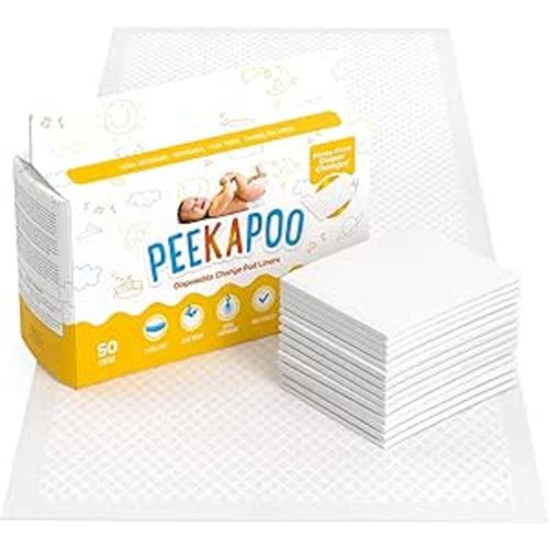 Peekapoo - Disposable Changing Pad Liners (50 Pack) Super Soft, Ultra Absorbent & Waterproof