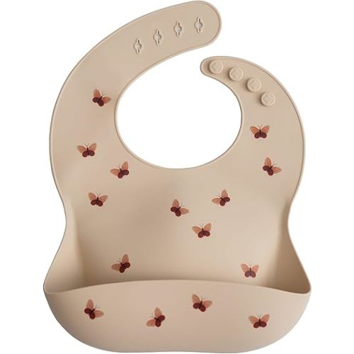 mushie Silicone Baby Bib | Adjustable Fit Waterproof Bibs (Butterflies)
