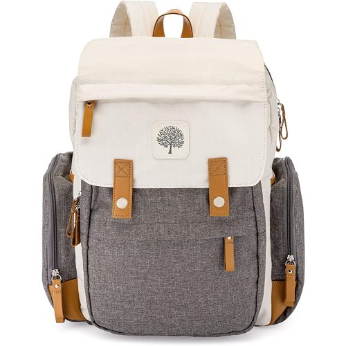 Parker Baby Diaper Backpack - Large Diaper Bag with Insulated Pockets, Stroller Straps and Changing Pad -"Birch Bag" - Cream