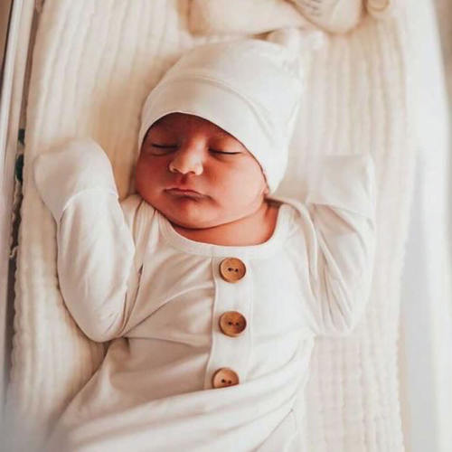 Solid White Bamboo Baby Knot Gown & Hat