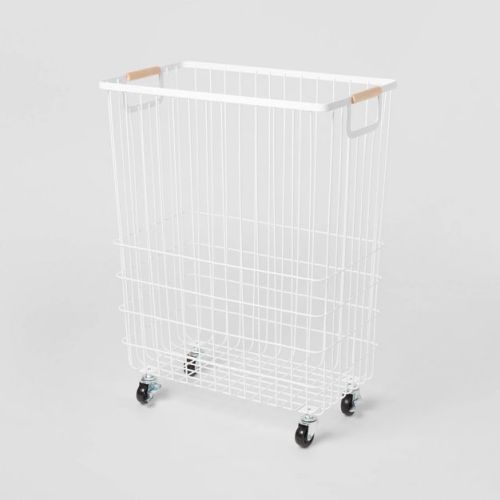 Wire Rolling Laundry Hamper - Brightroom™: White Iron Clothes Hamper with Locking Wheels, Open-Top, No Assembly Required