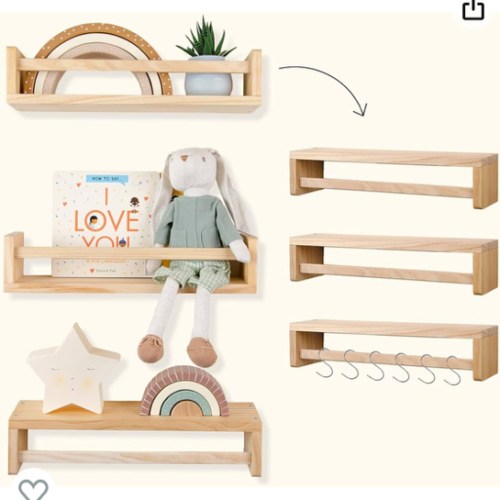 Set of 3 Floating Nursery Book Shelves, Wall Bookshelves for Kids, Baby Bookshelf, Nursery Bookshelf, Wall Book Shelf, Baby Book Shelf for Nursery, Hanging Book Shelves (Natural)