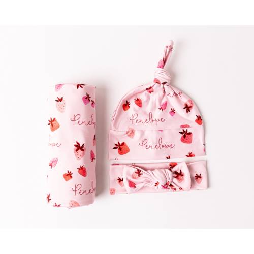 Personalized Swaddle Blanket - Strawberries