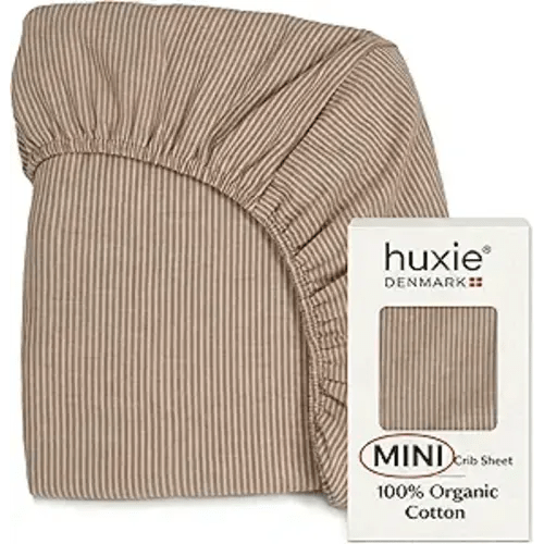 Pack N Play Sheets - Organic Cotton Muslin Fitted MINI 24"x 38" Crib Sheet for Pack and Play - Ultra-Soft and Breathable for Boys and Girls (MINI Natural Stripe)