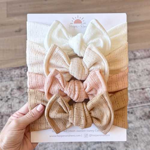 Neutral Blush Tone Newborn / Baby Headbands, Oversized Bow or Top Knot Styles (White, Cream, Blush, Caramel Pointelle)