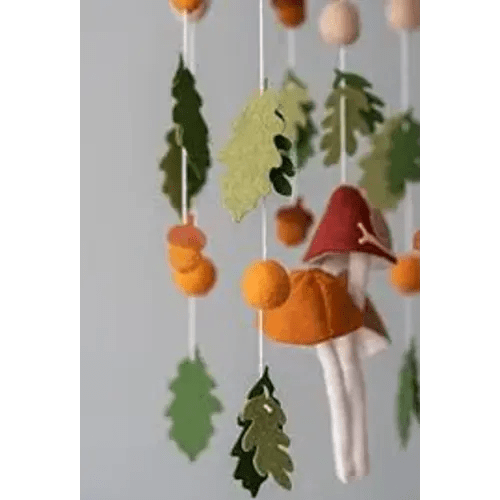 Mushroom mobile for crib Woodland nursery decor Leaf baby mobile Green leaves - Google Search