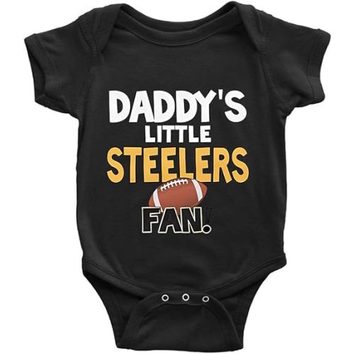 Baby Boy Girl Bodysuit Daddy's Little Steelers Fan Black Short Sleeve Newborn Organic Bodysuit